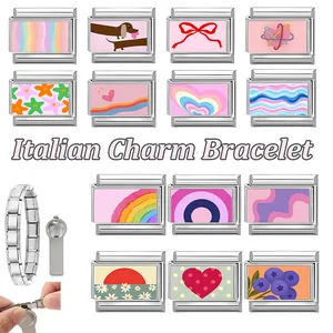 Italienisches Charm-Set mit Regenbogenmustern und Edelstahl-Montagewerkzeug für Armbänder
