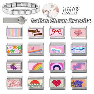 DIY Italienisches Charm-Armband-Set mit 16 Edelstahl-Gliedern und Montagewerkzeug