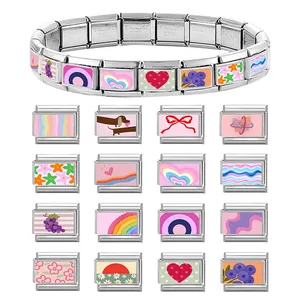 Italienisches Charm-Armband aus Edelstahl mit 16 bunten, modularen Puzzleteilen