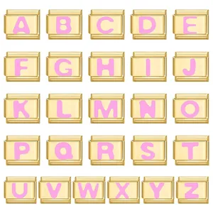 Maillons de Charme Italiens en Acier Inoxydable Or Rose Lettres A-Z Charms de Bracelet Modulaire DIY Accessoires de Création de Bijoux