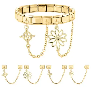 Gold Italian charm bracelet in stainless steel with butterfly and flower dangles