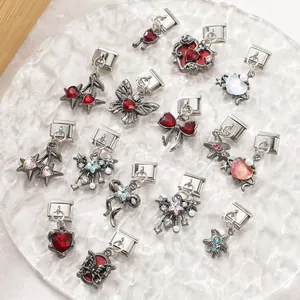 Detailed view of 304 stainless steel Italian charms with colorful enamel hearts and stars