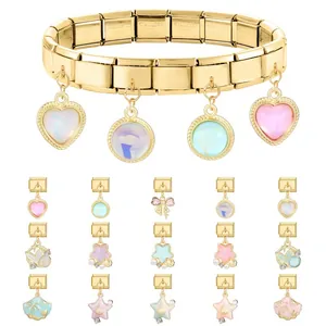 Gold stainless steel Italian charm bracelet with iridescent star and shell pendants