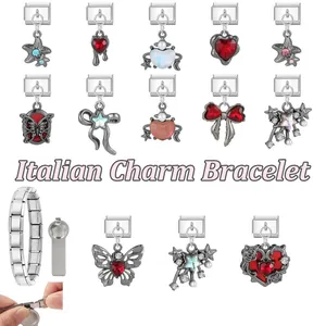 Italian charm bracelet set with butterfly and heart charms plus assembly tool