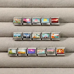 Charm italiani in acciaio inossidabile con motivi paesaggistici colorati per fai-da-te