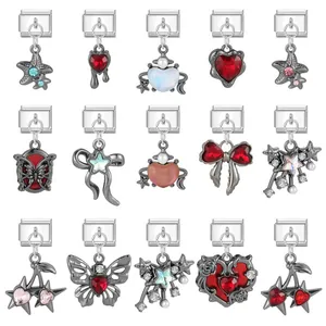 Stainless Steel Italian Charm Links Butterfly Heart Starfish Cherry Bow Modular Bracelet Accessories For DIY Women Jewelry