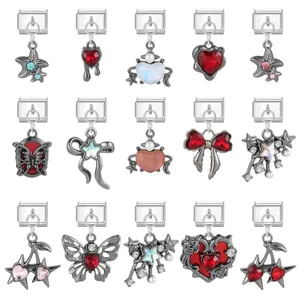 Set of 15 Italian stainless steel charms with butterfly heart and starfish designs
