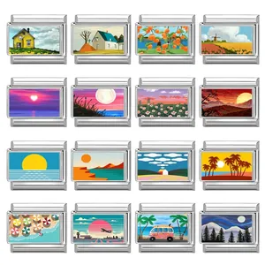 Maglie Italian Charm in Acciaio Inossidabile per Bracciali Fai-da-te Paesaggio Artistico Accessorio Gioielli Modulare