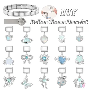 Kit bracciale modulare fai-da-te con maglie in acciaio e ciondoli in opale blu