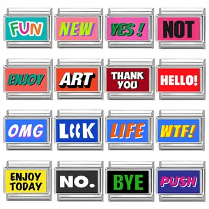 Italian Modular Charms Stainless Steel Link For DIY Bracelet Enamel English Slogans FUN OMG WTF Fashion Jewelry Accessories