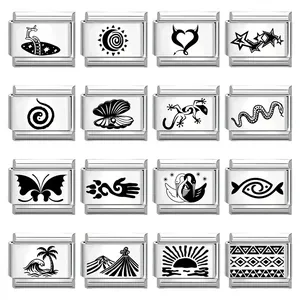 Italian Charm Links Stainless Steel Modular Bracelet Accessories DIY Jewelry Findings Laser Etched Sun Stars Animal Heart Butterfly Charms For Modular Bracelets