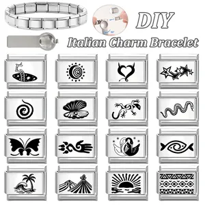 DIY Italian charm bracelet with 16 interchangeable stainless steel links and tool