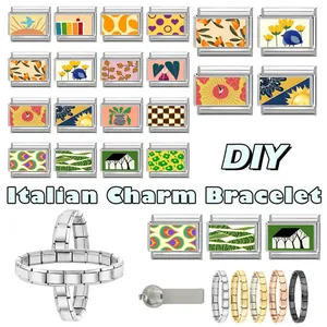 Italienische Charm-Armband DIY-Module mit Blumenmustern und bunten Einsätzen
