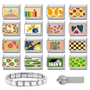 Italienische Charm-Armbandglieder aus Edelstahl mit bunten Blumen- und Hausmotiven
