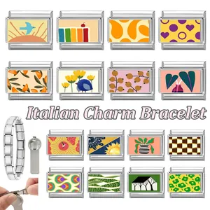 Italienische Charm-Armbandglieder mit bunten Mustern aus Vögeln Herzen und Regenbogen