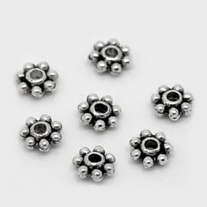 Perline Distanziatrici a Fiore Fiocco di Neve Argento Antico Lega di Zinco Retro Daisy Spacer Perline per DIY Bracciale Collana Gioielli