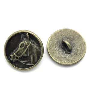 Antique bronze zinc alloy buttons with relief horse head design and shank back