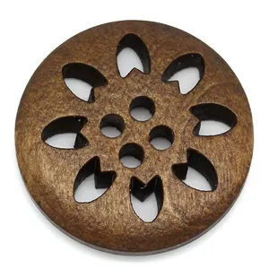 Botones vintage de madera marrón de 25mm con calado de copo para abrigos y ropa
