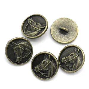 Antique Bronze Round Horse Head Carved Zinc Alloy Shank Buttons Retro Metal Buttons For Sewing Overcoat Jacket Suits Accessory