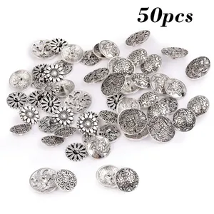 50pcs vintage silver floral metal buttons set for coats and DIY sewing accessories