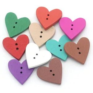 Botones de Madera Corazón Mixtos Patrón de Corazón Dos Agujeros Botones para Ropa de Niños DIY Accesorios de Costura Decoración