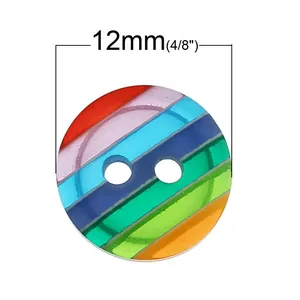 Rainbow striped resin 12mm 2-hole round button with vibrant diagonal color pattern