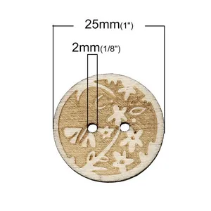 Botones redondos de madera de 25mm con pájaros y flores grabados con láser para manualidades
