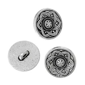 Vintage silver metal alloy buttons with six-petal flower carving for coats and DIY sewing