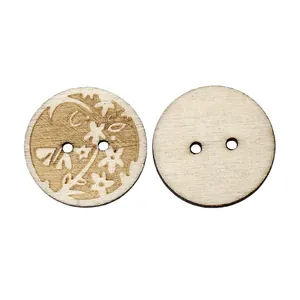 Botones de Madera Natural Redondos Dos Agujeros Con Patrón Floral de Corazón Botones de Madera Grabados para DIY Costura Artesanía Decoración Ropa