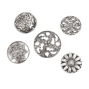 Vintage silver flower alloy buttons with sunflower and vortex patterns for DIY coats