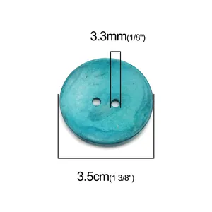 Botones redondos de madera azul de 35mm con 2 agujeros y veta natural para manualidades de costura