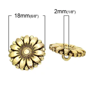 18mm sunflower antique gold metal button with vintage floral embossed texture