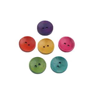 Botones redondos de madera surtidos de 2 agujeros en colores vibrantes para costura DIY