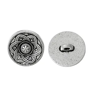 Vintage silver metal alloy buttons with carved floral patterns and shank back