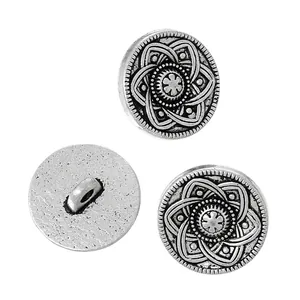 Vintage antique silver alloy round shank buttons with engraved six-petal flower pattern