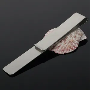 Brushed stainless steel money clip on shell, rectangular minimalist silver bill holder