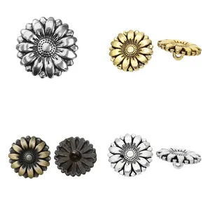 Vintage Sunflower Shaped Zinc Alloy Metal Buttons 18mm Embossed Floral Decorative Shank Buttons For Clothing Sewing DIY Crafts