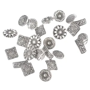 Mixed vintage silver metal buttons with tree of life and mandala patterns for coats