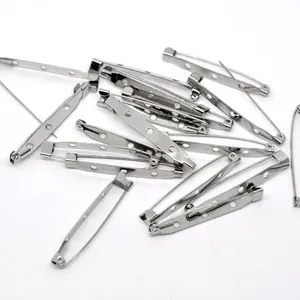 Metal Brooch Pin Backing Multi Hole Safety Bar Pin Base Findings For DIY Jewelry Making Badges Silver Tone Component