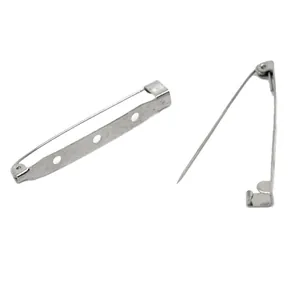 Silver metal bar pins for brooch DIY with three holes shown in open and closed views