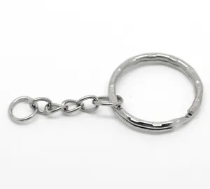 Macro view of polished silver key ring with high quality chain connector and split ring