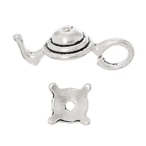 Antique silver teapot pendant with ornate base for vintage DIY jewelry making
