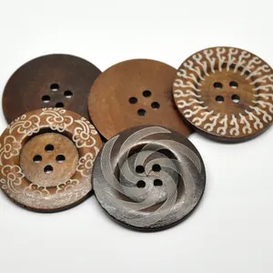 Botones redondos de madera grabados con láser de 6 cm con cuatro agujeros y flores
