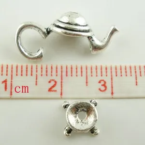 Antique silver teapot charm set with alloy body and base for DIY jewelry making