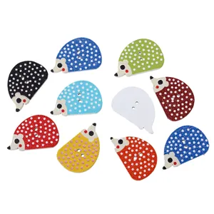 Botones de Madera con Forma de Erizo Colores Surtidos Pintados con Lunares Dos Agujeros para Ropa Infantil Bricolaje Accesorios Costura