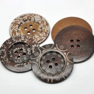 Set de botones vintage de madera de 6 cm con motivos florales y geométricos, redondos 4 agujeros