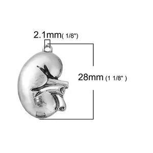 Pendentif en forme de rein en métal argenté de 28mm pour la création de bijoux