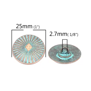25mm vintage verdigris finish zinc alloy shank buttons with radial patterns