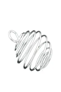 Detailed view of silver-plated spiral lantern coil pendant for jewelry making and DIY crafts