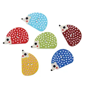 Set de 6 botones de madera de erizo de colores 25x16mm con lunares para costura y DIY